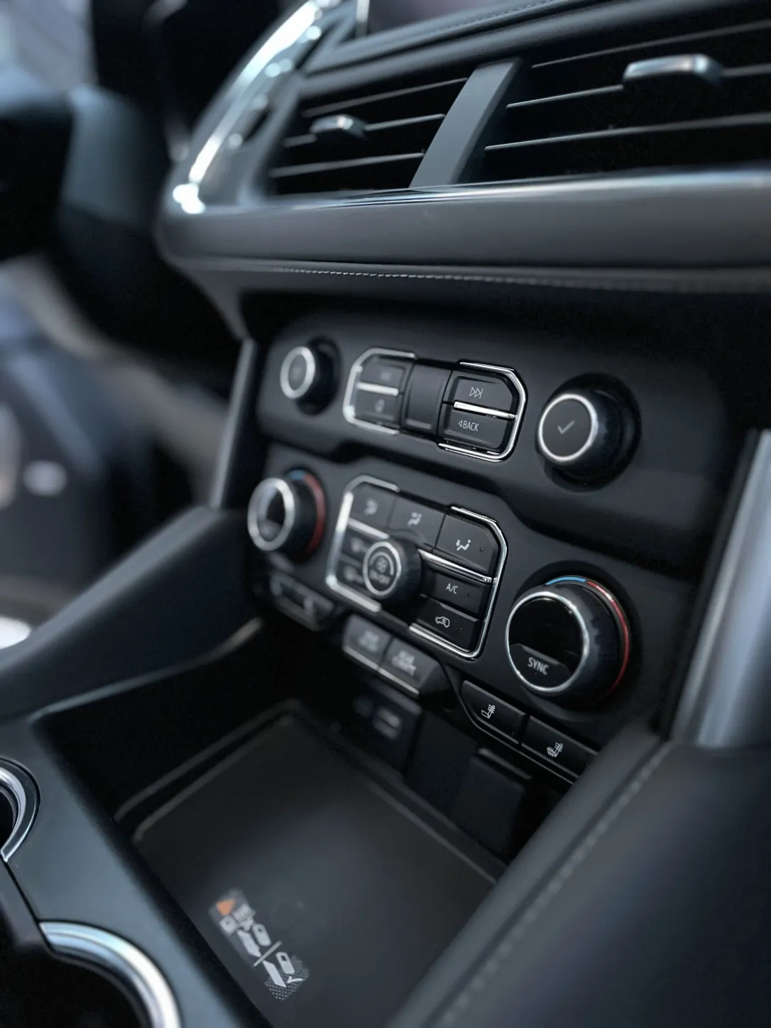 Detailed center console and climate controls
